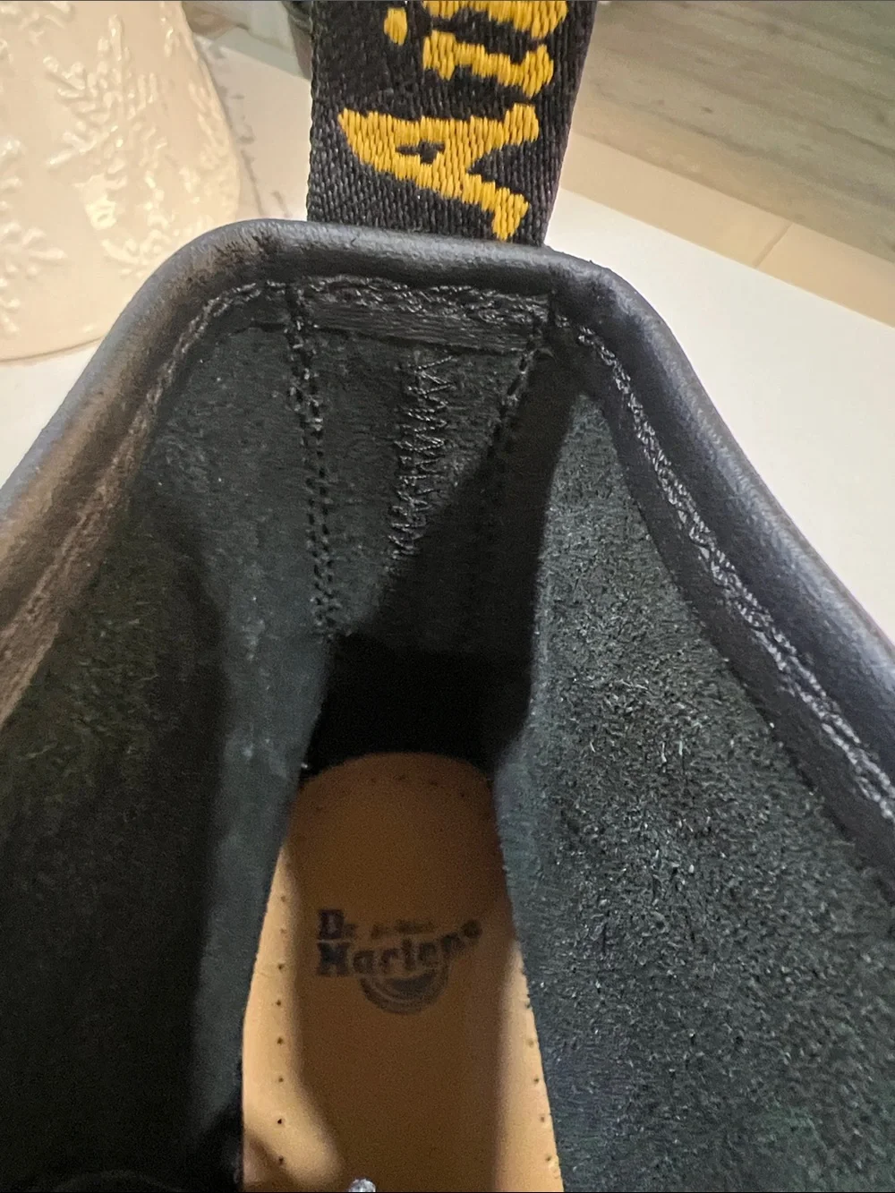 Dr. Martens 1460 Black Leather 8-Eye Lace-Up Boots with Yellow Stitching
